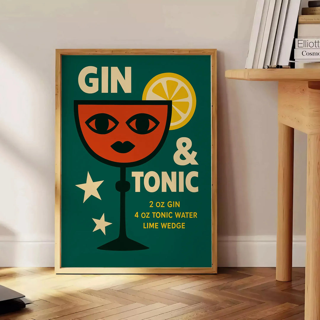 A gin and tonic cocktail with orange zest and green garnishes