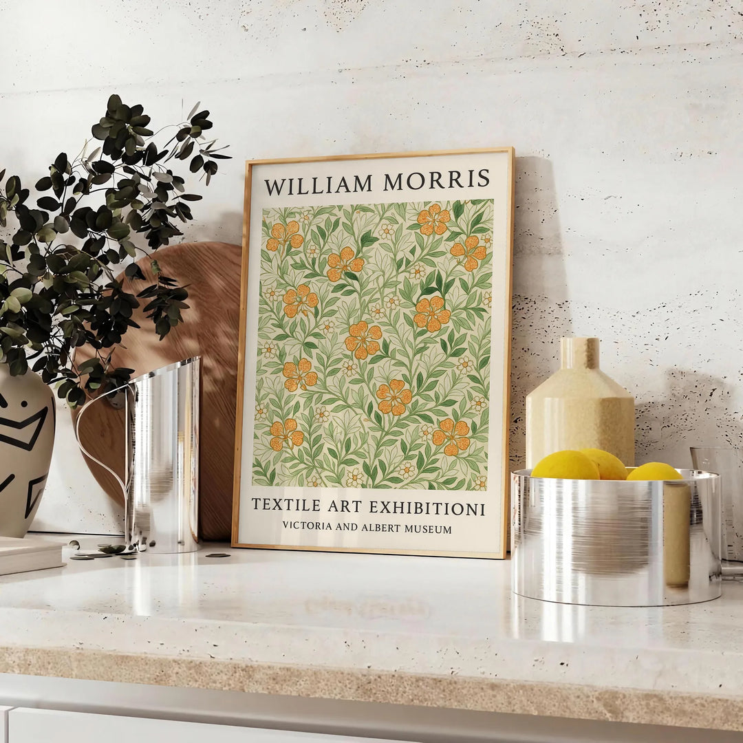 Botanical illustration in intricate patterns, featuring muted greens and browns