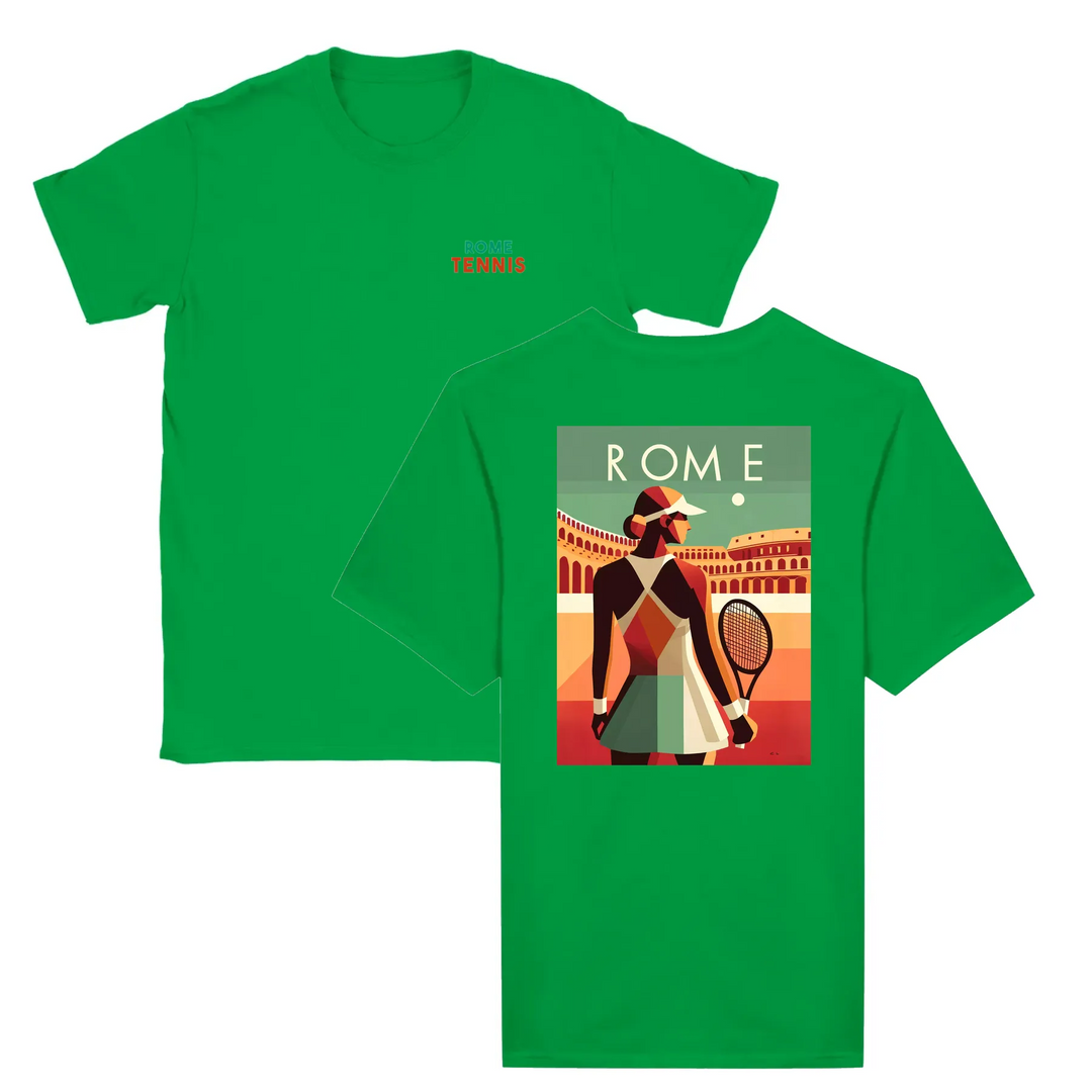 T-shirt featuring a graphic of a tennis player in action