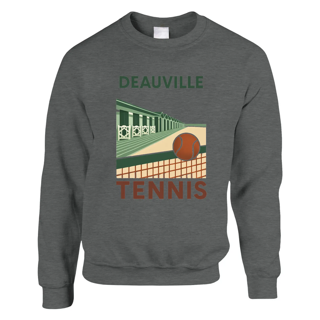 Crewneck sweater featuring Deauville Tennis logo and tennis-themed graphic