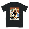 T-shirt featuring a graphic of a Miami tennis court with retro typography
