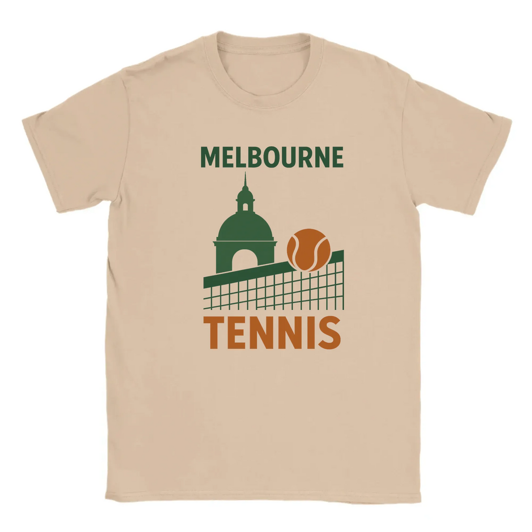 T-shirt featuring a graphic of tennis players in Melbourne