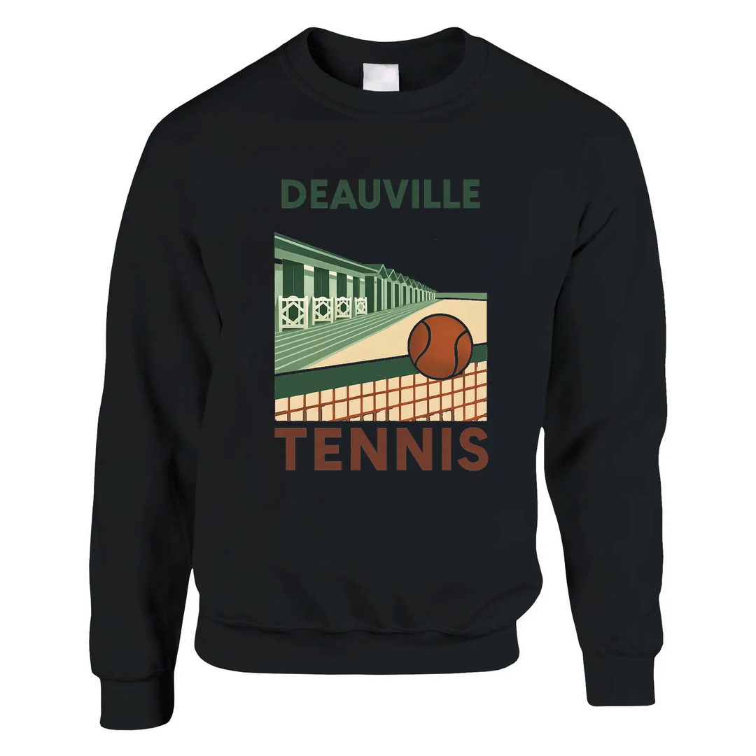Crewneck sweater featuring Deauville Tennis logo and tennis-themed graphic