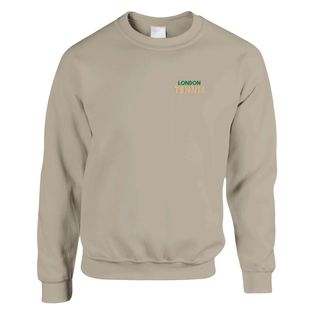 Embroidered sweater featuring a tennis theme with London elements