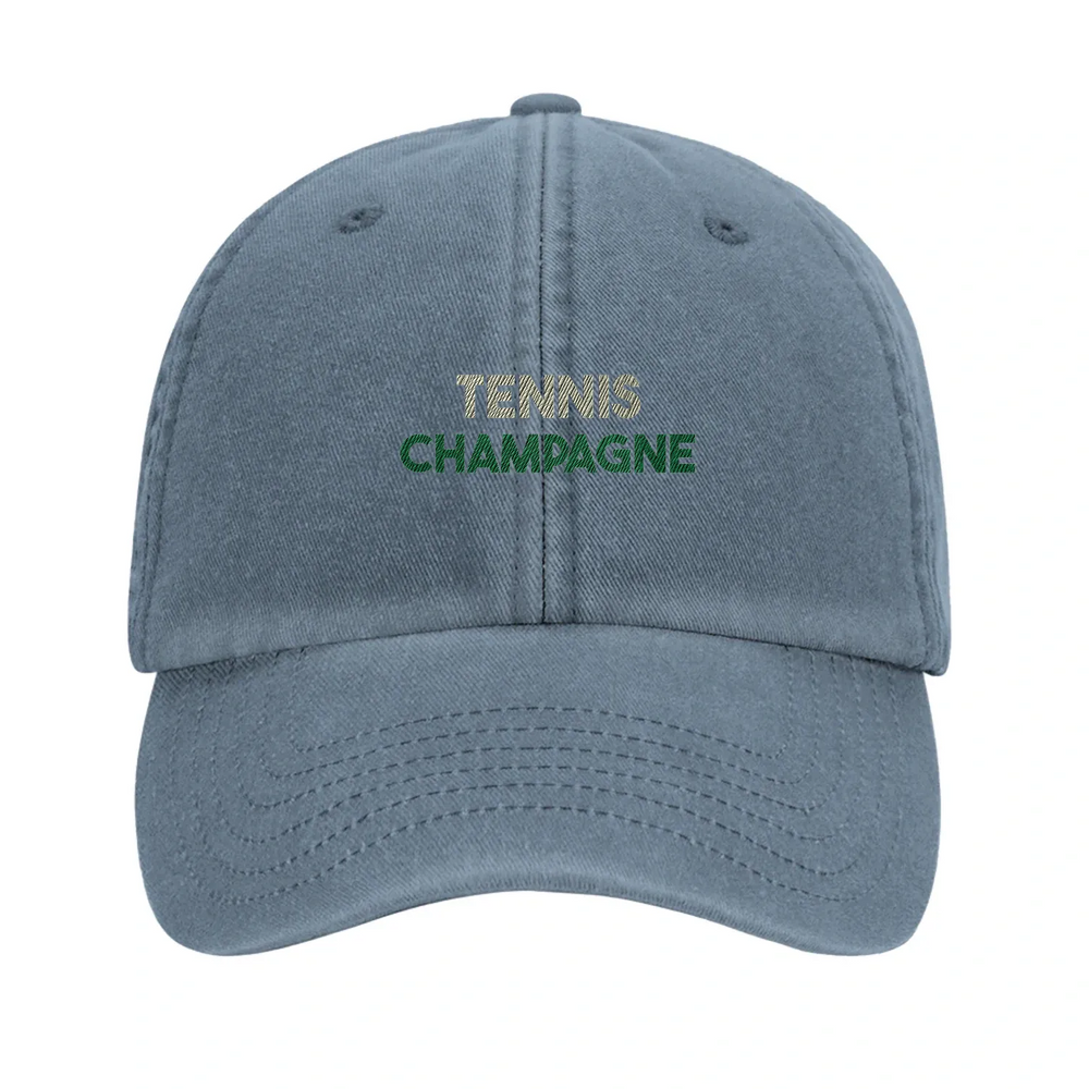 Cap featuring an embroidered vintage tennis design with champagne elements