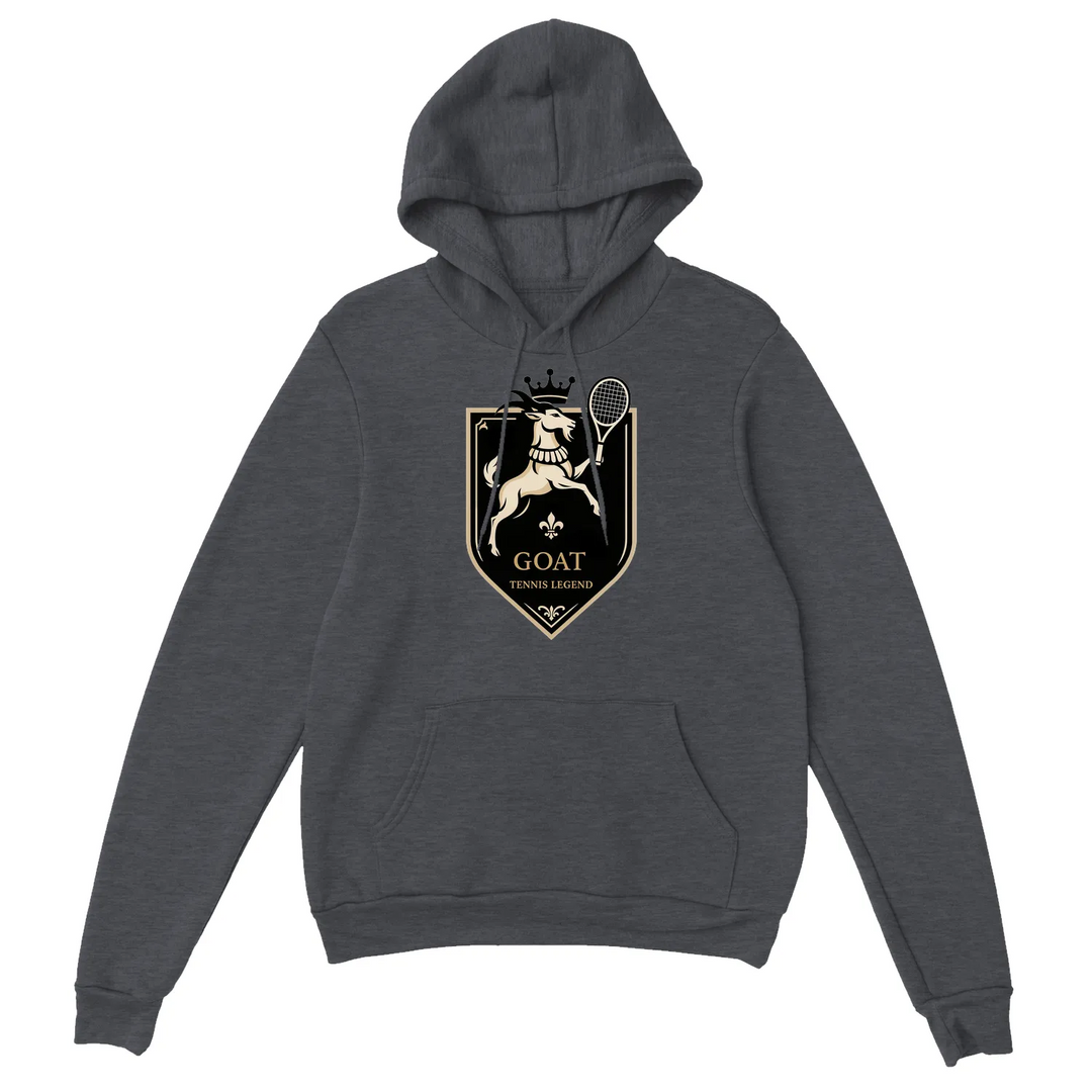 Hoodie with a graphic of a goat playing tennis, featuring bold colors