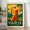 Ilustração de um campo de golfe em St. Cloud, Paris, com tons verdes e vermelhos