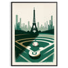 Vintage poster showing baseball player with Paris motifs in retro style