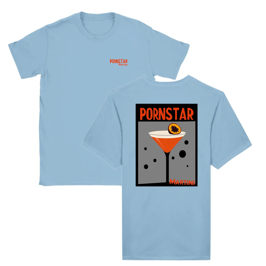 T-shirt featuring a graphic of a Pornstar Martini cocktail
