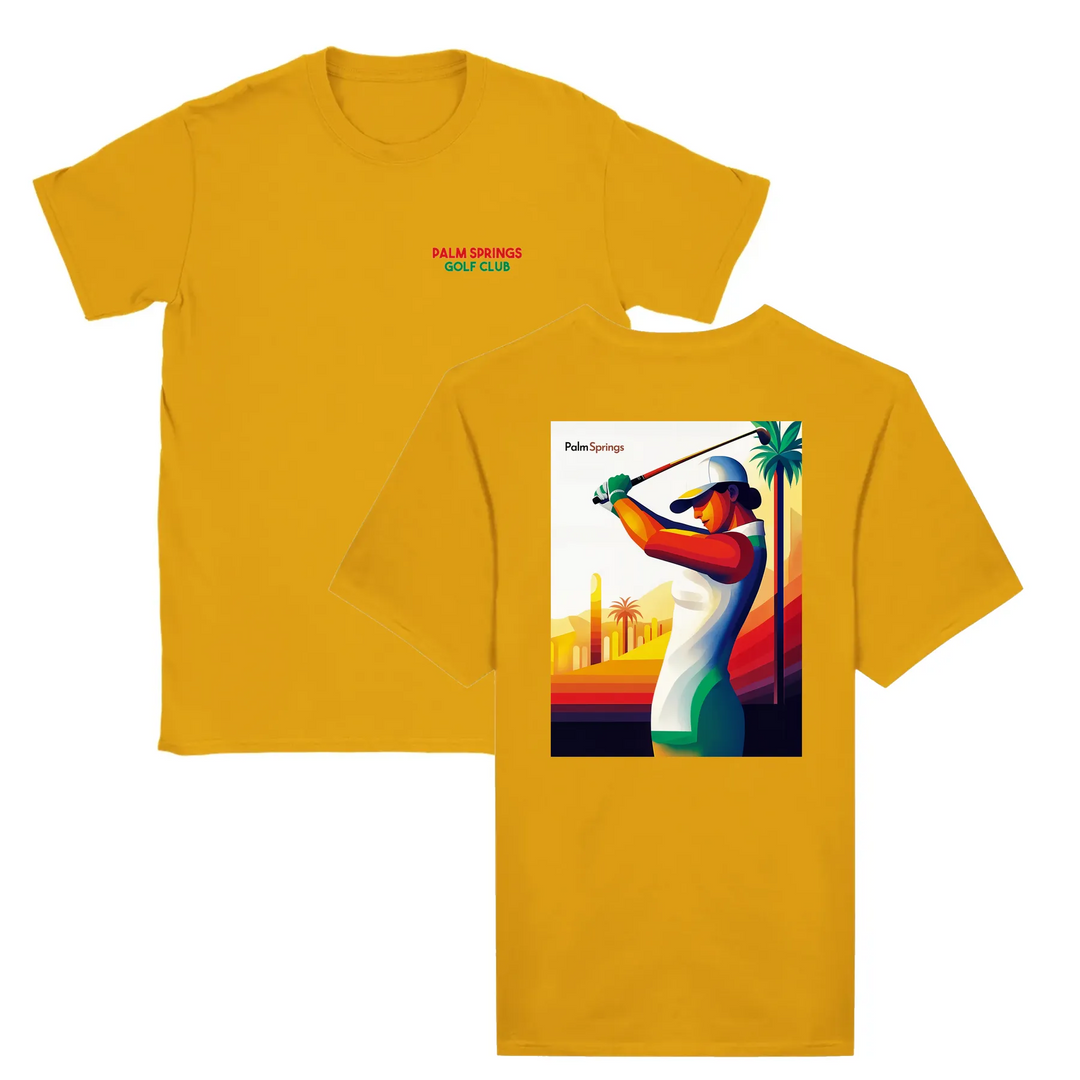 T-shirt featuring a graphic of a golf scene in Palm Springs