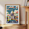 Vintage illustration of Sacré-Cœur in Paris, featuring orange and white tones