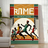 Dynamic illustration of runners in the Rome Marathon with green and white accents