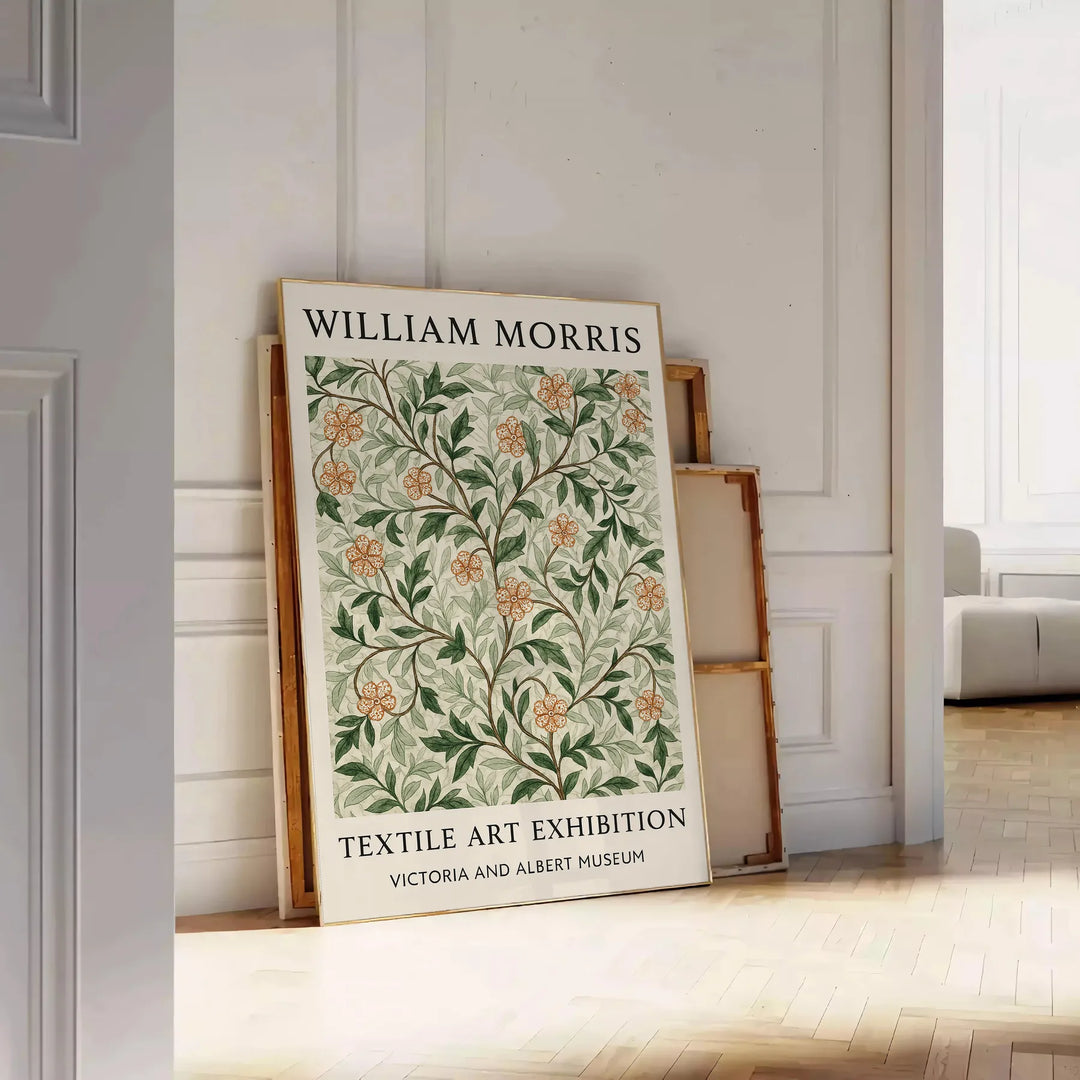 Gray and brown William Morris botanical poster in vintage decorative style
