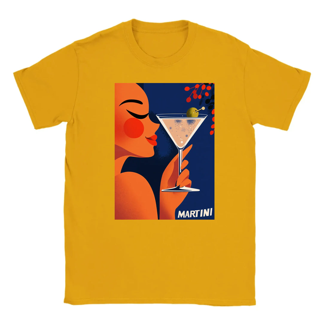 カクテルを楽しむ女性のグラフィックがプリントされたTシャツ
