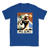 T-shirt featuring a graphic of a Miami tennis court with retro typography
