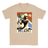 T-shirt featuring a graphic of a Miami tennis court with retro typography