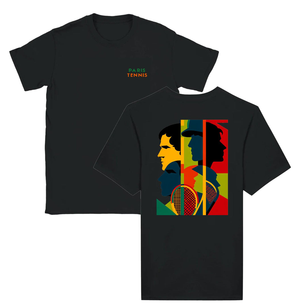 T-shirt featuring a graphic of a tennis tournament scene