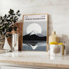 Mount Fuji poster in serene minimalist gray and blue landscape artwork