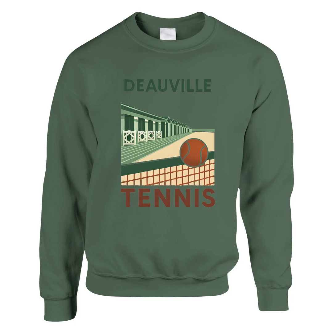 Crewneck sweater featuring Deauville Tennis logo and tennis-themed graphic