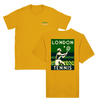 T-shirt featuring a graphic of tennis rackets and a ball in a dynamic design