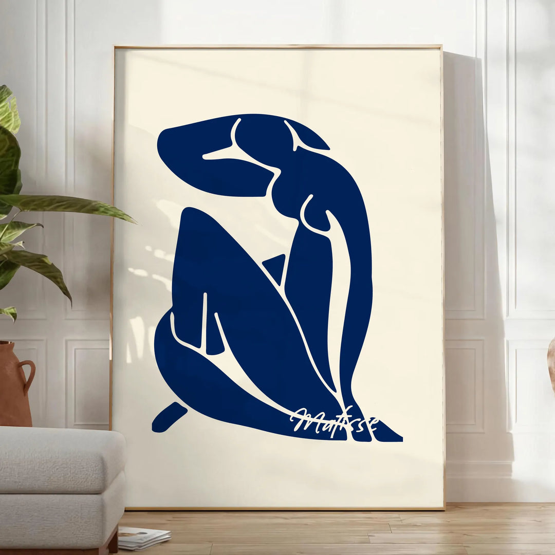 Cutout figure in blue and white with abstract shapes by Matisse