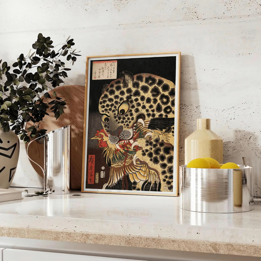Utagawa Hirokage tiger ukiyo-e poster in gray and green