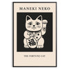 Poster Maneki Neko grigio e arancione, illustrazione giapponese minimalista