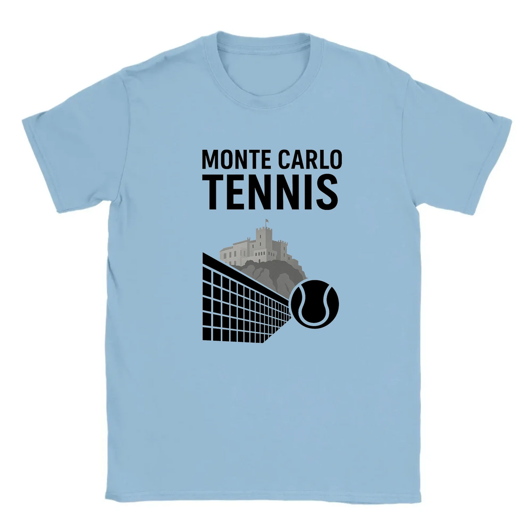 T-shirt featuring a graphic of a tennis player in action at Monte Carlo