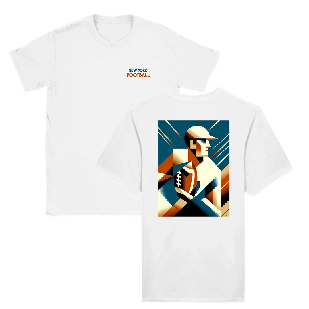 T-shirt featuring an illustration of an American football in action