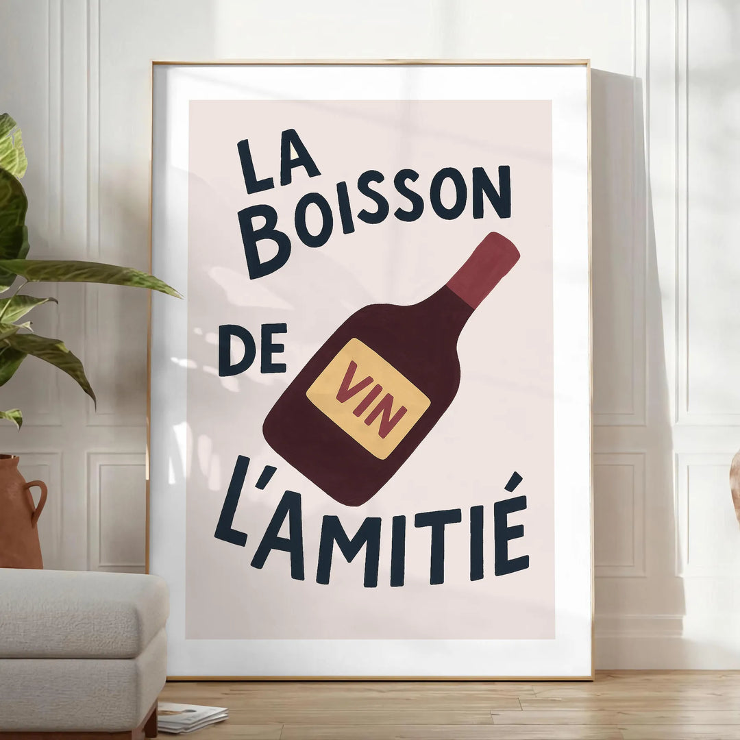 Black and white minimalist kitchen poster with elegant wine typographic design