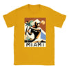 T-shirt featuring a graphic of a Miami tennis court with retro typography