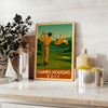 Art Deco poster featuring a golf scene in Cannes Mougins with yellow and gray tones