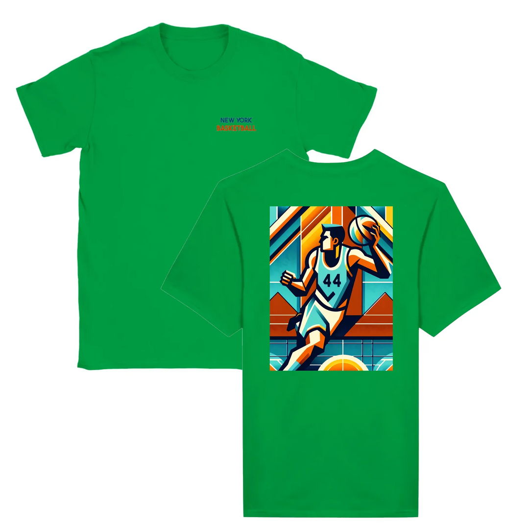 T-shirt con una grafica dinamica di basket in colori vivaci