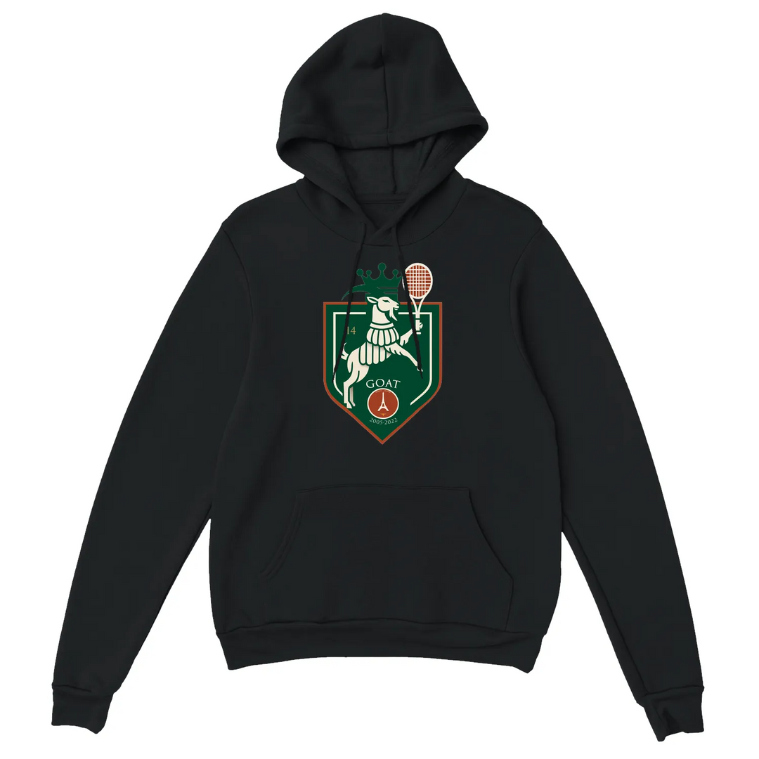 Hoodie featuring a graphic print of Rafa Nadal with tennis elements in Paris