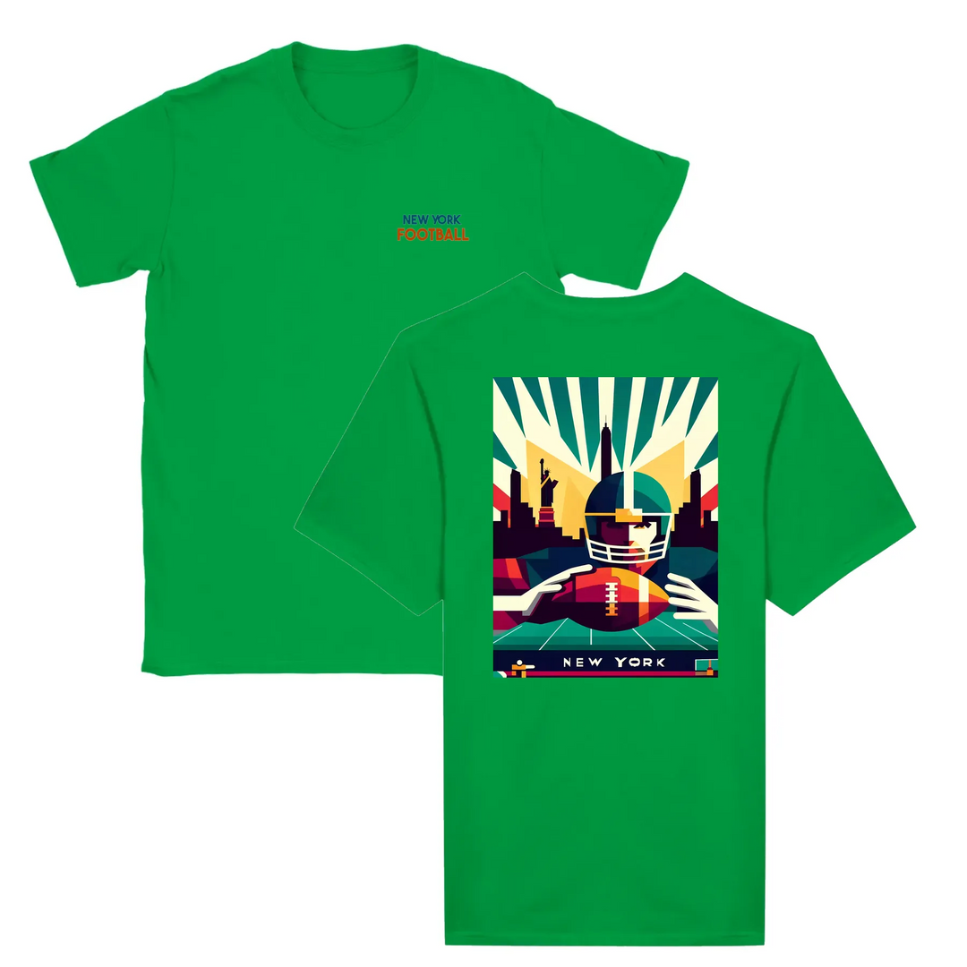T-shirt featuring a graphic of New York football team logo