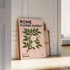 Vintage botanical illustration of flowers from Rome's market with green and gray hues