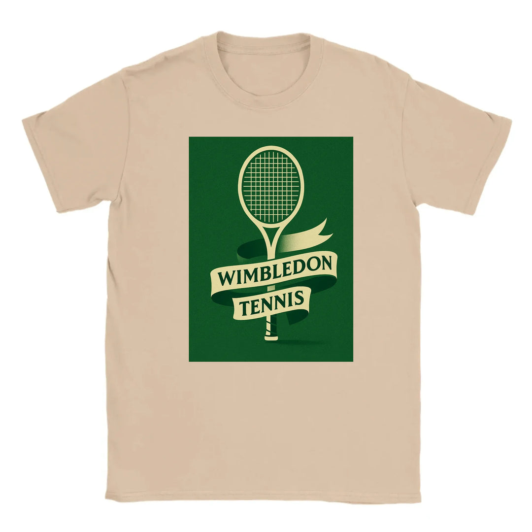 T-shirt featuring a graphic of a tennis racket and Wimbledon logo