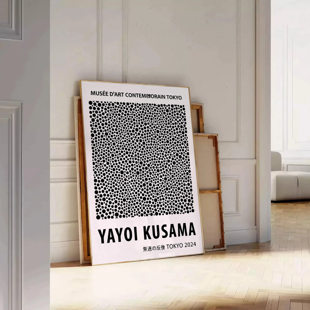 Black and white dots pattern by Yayoi Kusama in minimalist style