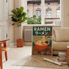 Illustrated Japanese ramen kitchen poster in earthy green and brown tones