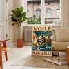Minimalistisches Poster eines Segelboots in Marseille mit Blau- und Grüntönen
