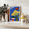 Green and yellow mushroom artwork in Yayoi Kusama style poster