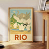 Playful elephant and rhino judo scene in Rio de Janeiro, featuring gray and green tones