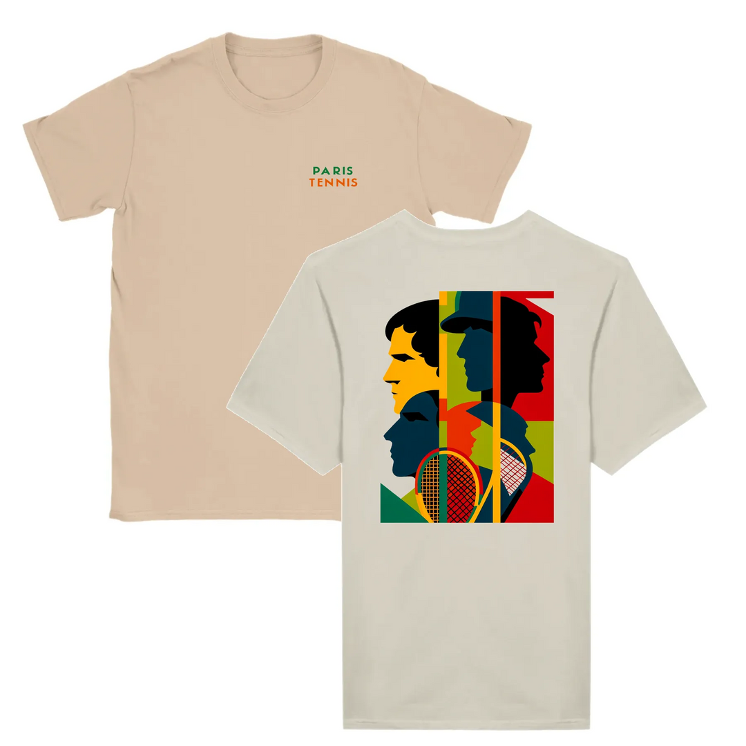 T-shirt featuring a graphic of a tennis tournament scene