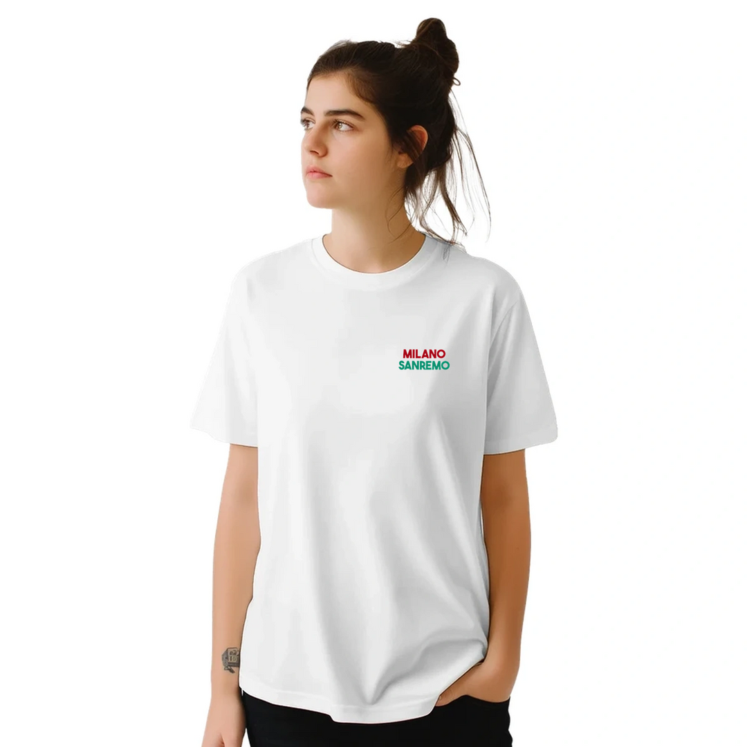 T-shirt featuring a graphic of the Milano–Sanremo cycling race