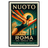 Stylized swimmer in motion with Roman columns in the background
