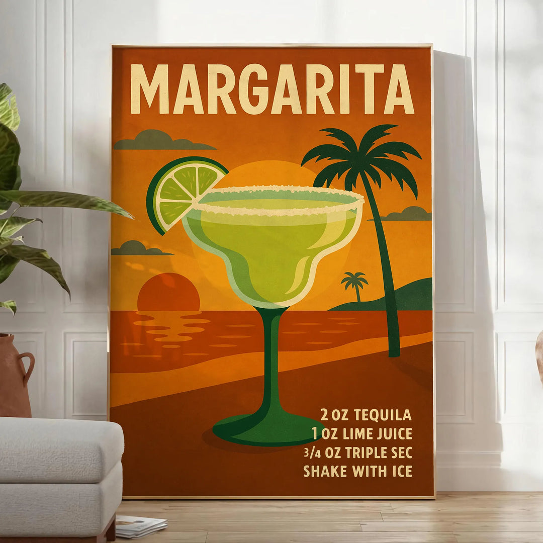 Illustration of a margarita cocktail with lime and salt, tropical colors