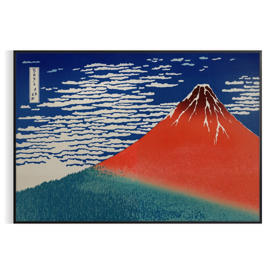 Traditional ukiyo-e style depiction of Mount Fuji in green and red