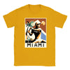 T-shirt featuring a graphic of tennis rackets and a Miami skyline
