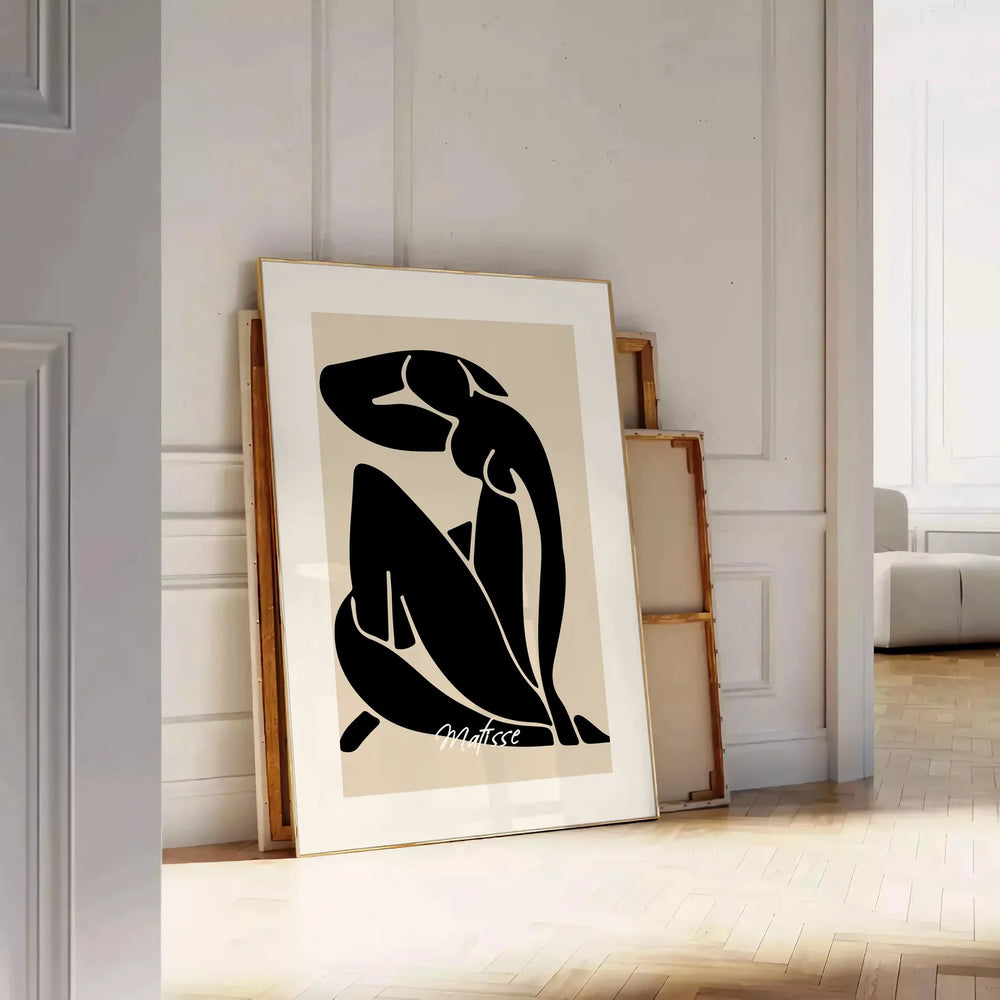 abstract blue nude figure in cut-out style with white and gray accents