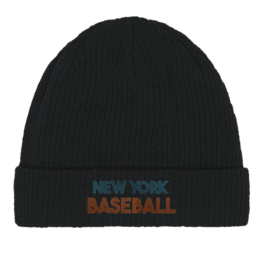 Embroidered beanie featuring a New York baseball graphic design